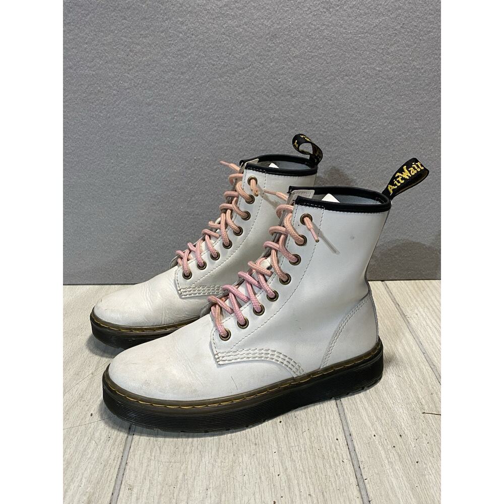 Doc Martens Women’s Zavala Air Wair White Combat Leather Boots Shoes Size 6